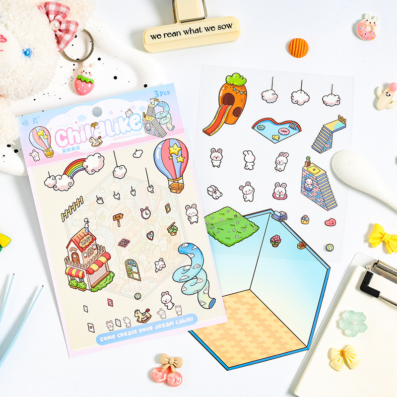 帖纸造景贴纸场景透明模拟迷你diy手帐贴纸贴画游戏益智贴纸