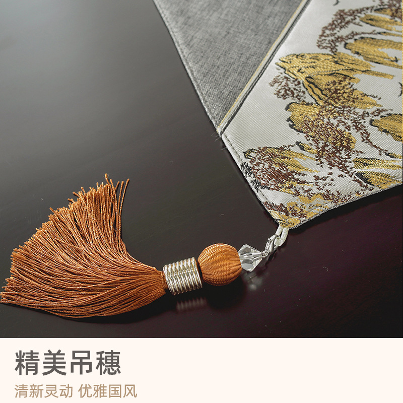 新中式防水桌旗茶道禅意中国风茶席茶台布艺长条桌布棉麻茶室桌巾