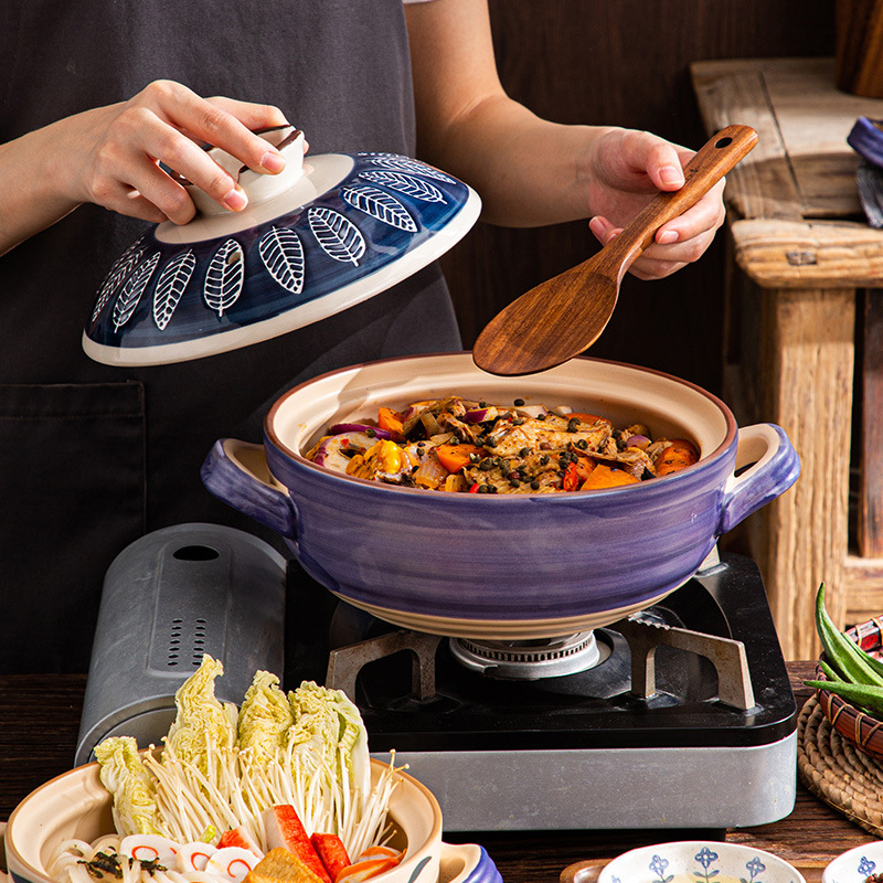 砂锅日式陶瓷土锅浅煲复古风手绘耐高温家用茄煲明火煎锅批发