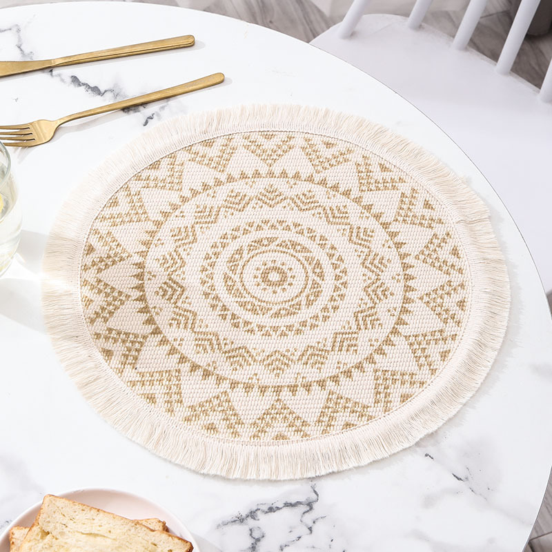 餐垫杯垫杯盖杯套/壶承隔热垫/口布/波斯风带流苏矩形杯垫/杯垫白底实物图