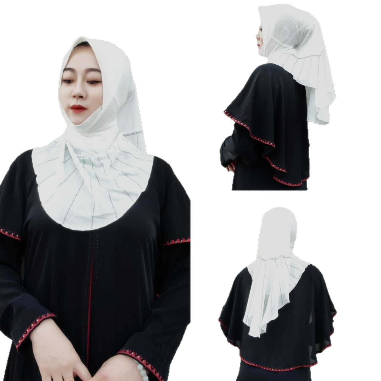 Cross-Border Women's Design Vertical Bar Hot Diamond Large Size Mesh Soft Brim Breathable Arab Scarf In Stock Wholesale Application Scenario