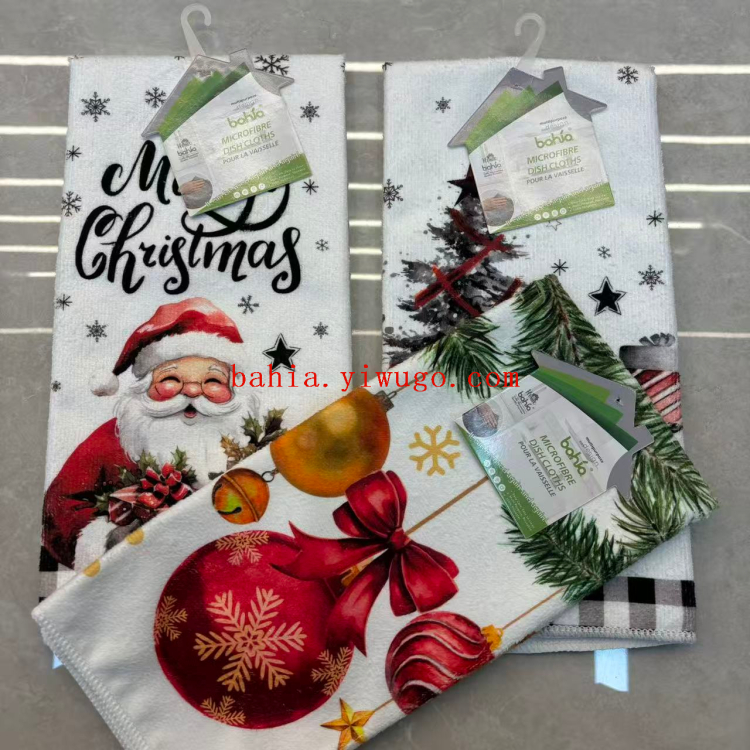 跨境圣诞老人气球圣诞树茶巾家用客卧清洁巾除尘擦拭巾