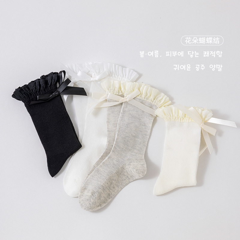 New sweet and cute lace lace-trimmed mid-calf socks with a bow design are in stock Specification image