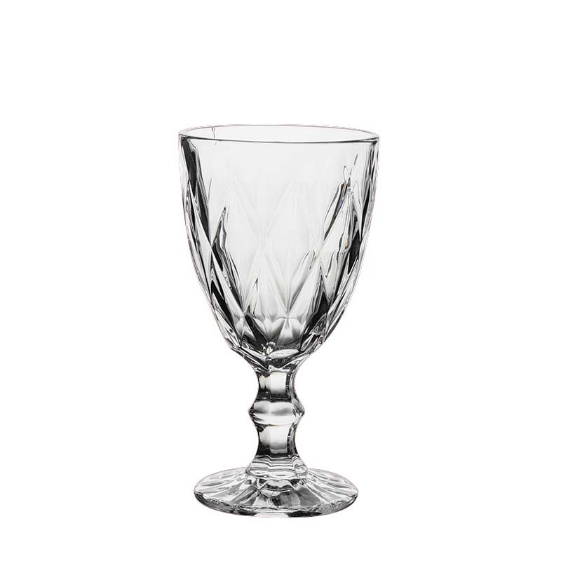 高档加厚浮雕玻璃果汁杯创意浮雕水杯茶杯家用餐桌水晶高脚甜品杯白底实物图