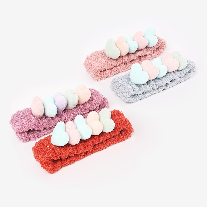 Cross-border best-selling cartoon heart-shaped cute hair tie, coral fleece elastic face wash, makeup, mask and home hair band