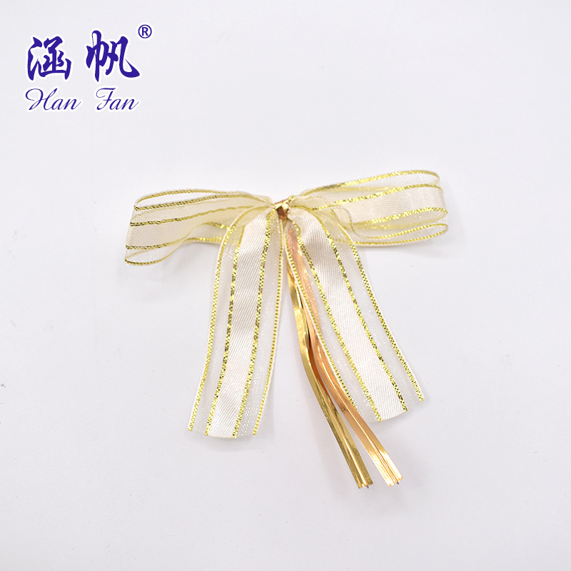 Handmade bow, gold bar, wire tied bow, printed bow tie, red flower handmade small flower factory direct sales details Picture