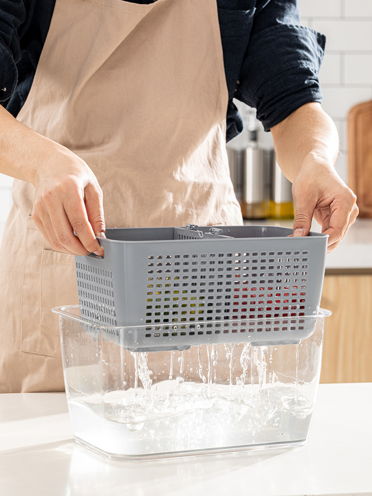 Customized refrigerator storage box, draining basket, PET kitchen fruit and vegetable sealed, food-grade fresh-keeping washing basket by the manufacturer