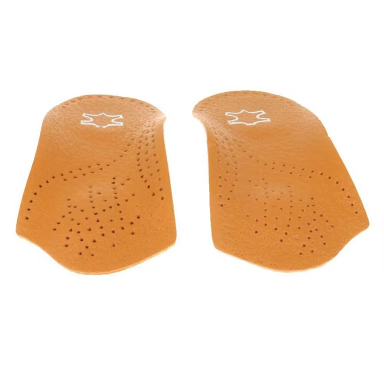 Brown leather arch half pad, cowhide insole, flat arch support, inner and outer V-shaped XO-shaped leg orthopedic pad Item Picture