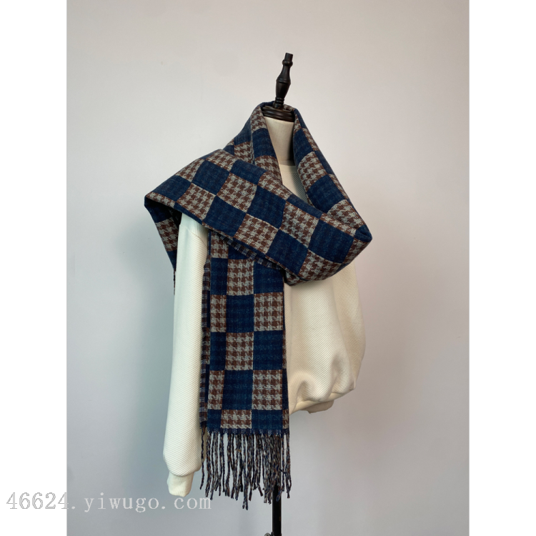 Cross-border scarf wholesale e-commerce live streaming supply chain Retro series double-sided checkerboard checkered scarf details Picture