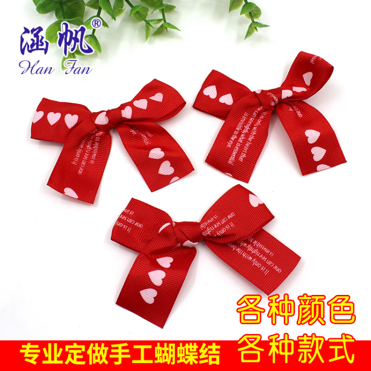 Wholesale and customized production of printed bows, various woven ribbons, knitted and decorated bows, factory direct sales, customized patterns Item Picture