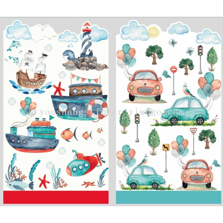 Watercolor cartoon wall stickers for children's rooms, self-adhesive decorative stickers with various patterns that can be removed from the wall details Picture