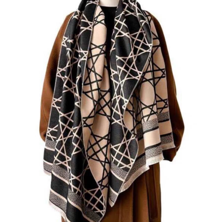Wholesale of new high-speed jacquard hexagonal checkered cross-border scarves, e-commerce live streaming supply chain, in-stock scarves details Picture