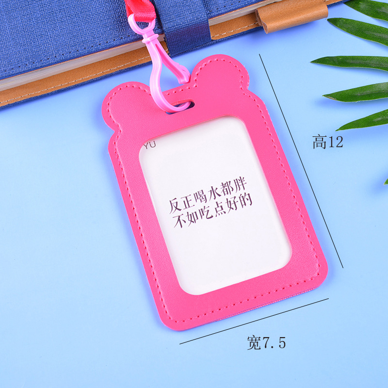 New leather card holder, cute cartoon easy-pull rope buckle, cat ear card, nurse name tag, work certificate, bus card hanging details Picture