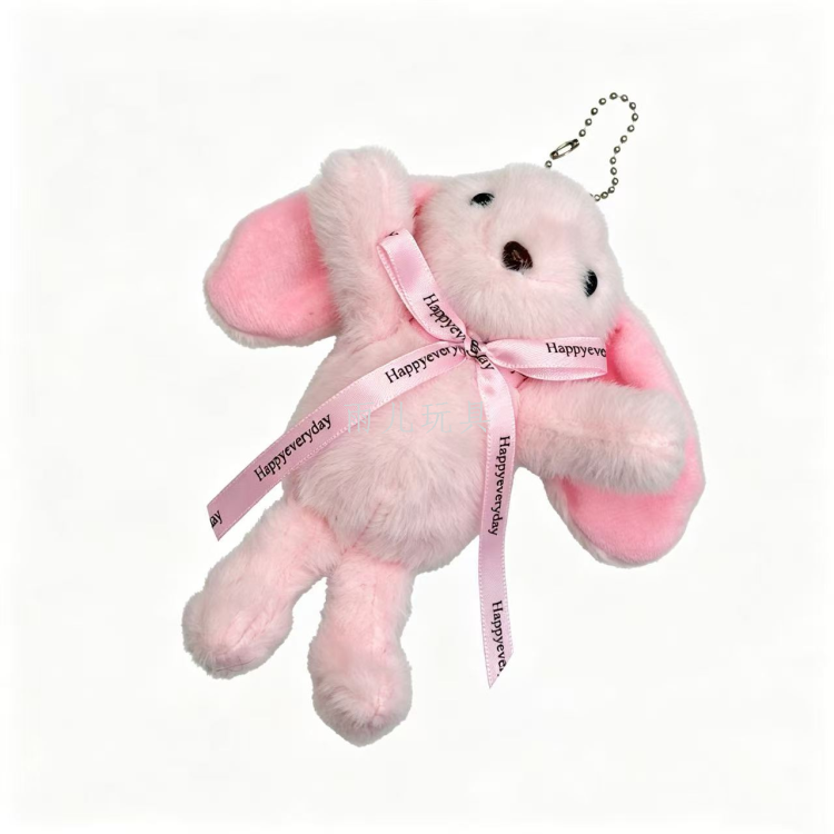 Three-color tied ribbon rabbit pendant, simple bow hanging ear rabbit, plush key chain backpack hanging doll supply Specification image