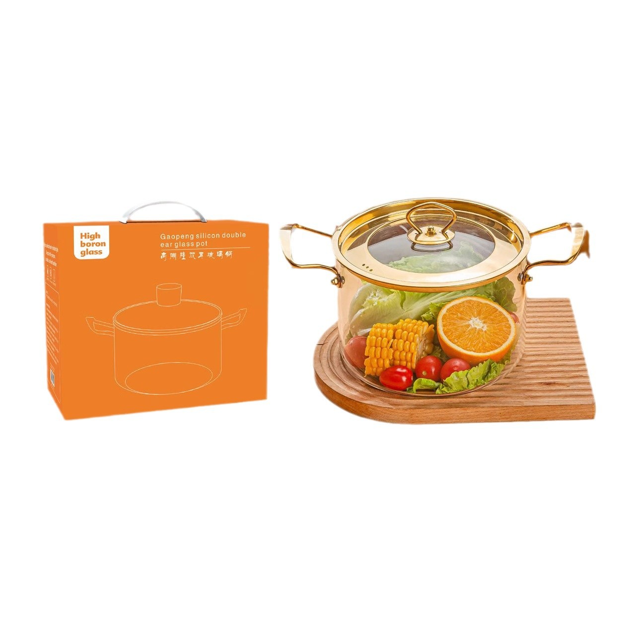 High-temperature resistant transparent double-ear glass pot, high borosilicate soup pot, instant noodle pot with lid, household promotional gift Application Scenario