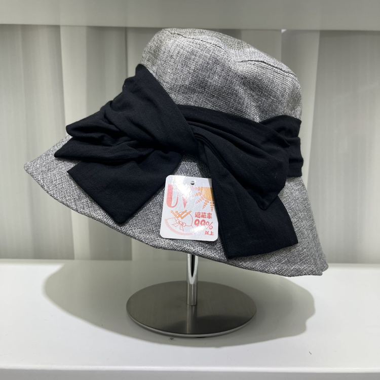 自然麻感轻薄日本uv防晒大檐蝴蝶结渔夫帽女夏季显脸小遮阳帽子