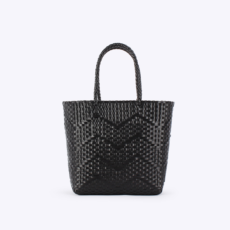 One piece of solid color woven large-capacity mummy bag, wavy single-shoulder bag, tote shopping bag, small size Item Picture