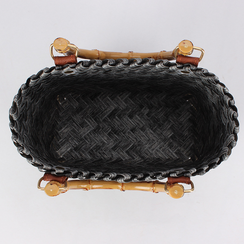 A new summer style of artistic and retro bamboo joint handle handbag for women, a niche and fashionable women's bag imitating rattan and bamboo joint handle details Picture