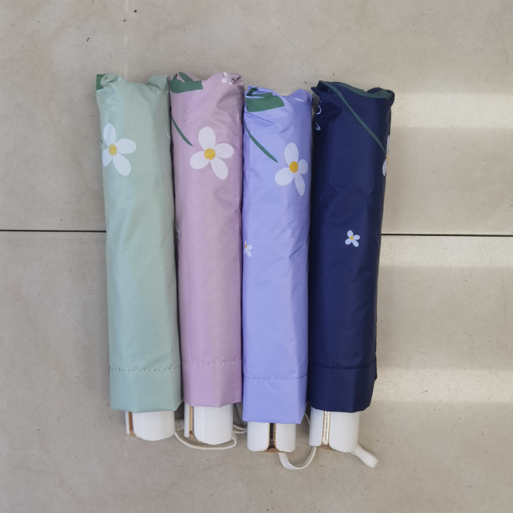 New three-fold black vinyl all-weather sun umbrella, ladies' small flower umbrella, sun protection and UV protection gift umbrella Item Picture