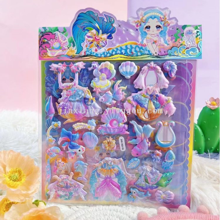 Children's costume mermaid bubble stickers, children's reward stickers, bubble stickers, costume stickers, three-dimensional stickers details Picture