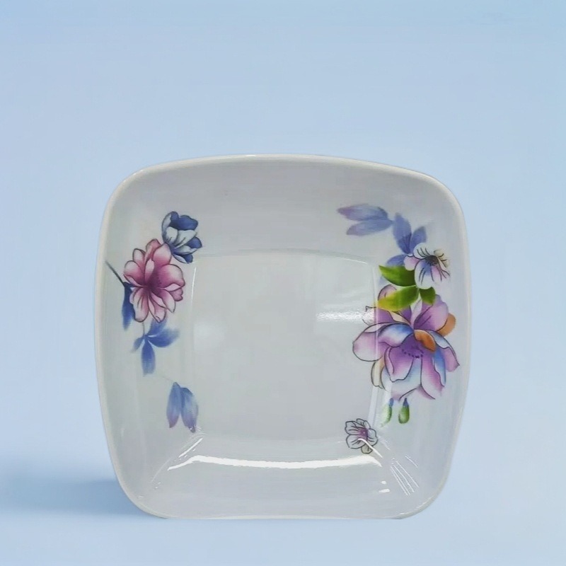 White plates, melamine tableware, square plates, flat plates, deep plates, vegetable plates, dinner plates, Western plates, commercial imitation porcelain square plates wholesale details Picture