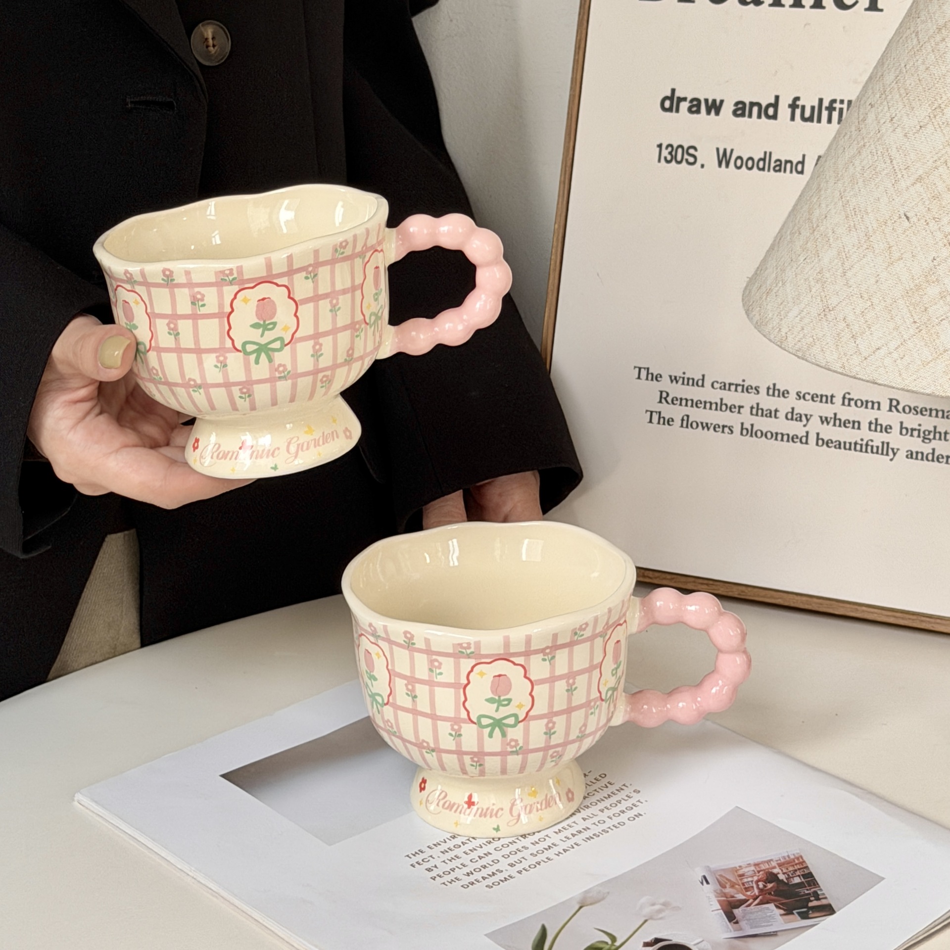 Ceramic cups, tulip mugs, ceramic cups, breakfast cups, milk cups, hotel wedding opening gifts, souvenirs, birthday gifts wholesale Specification image