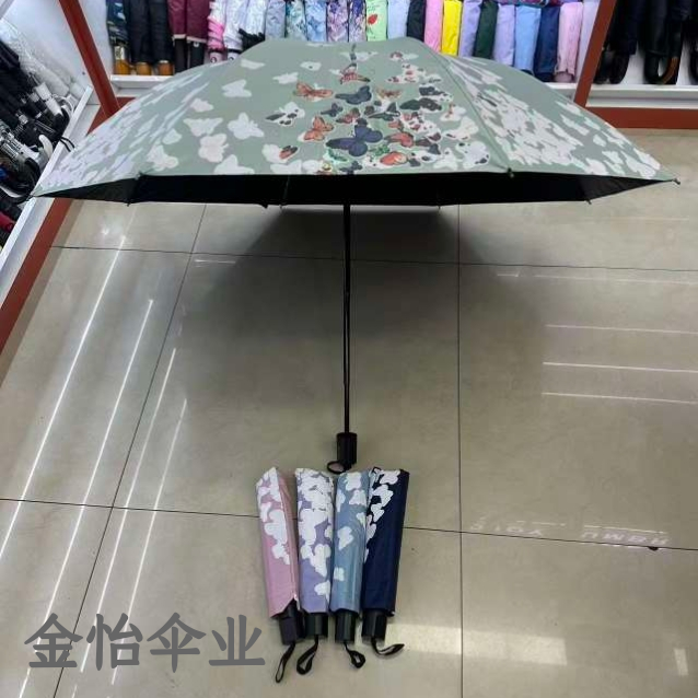 New water-blooming butterfly umbrella, 10-bone hand-opening folding umbrella for girls, black rubber all-weather sunshade details Picture