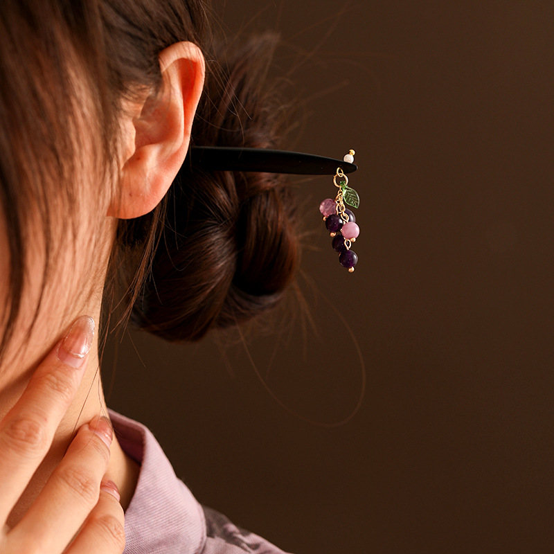 小众设计葡萄黑檀木发簪新中式马面群配饰盘发簪古风汉服头饰簪子