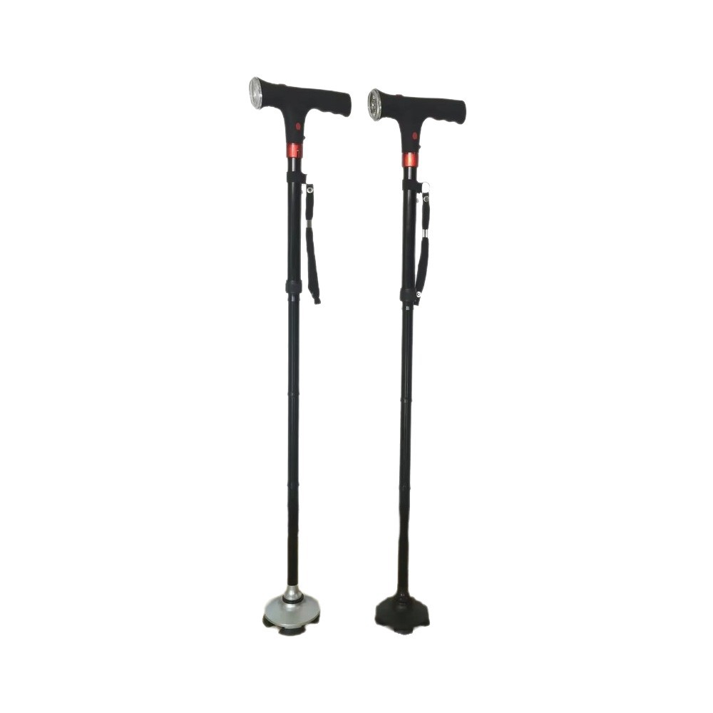 Foldable walking stick, English packaging, LED light alarm function, aluminum alloy four-legged trekking stick Item Picture