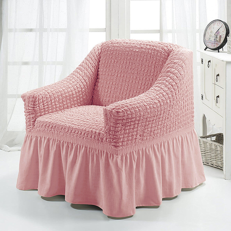 【 Elsie 】 Bubble sofa cover, all-inclusive American all-purpose set, solid color elastic sofa cover with lace, suitable for all seasons Item Picture