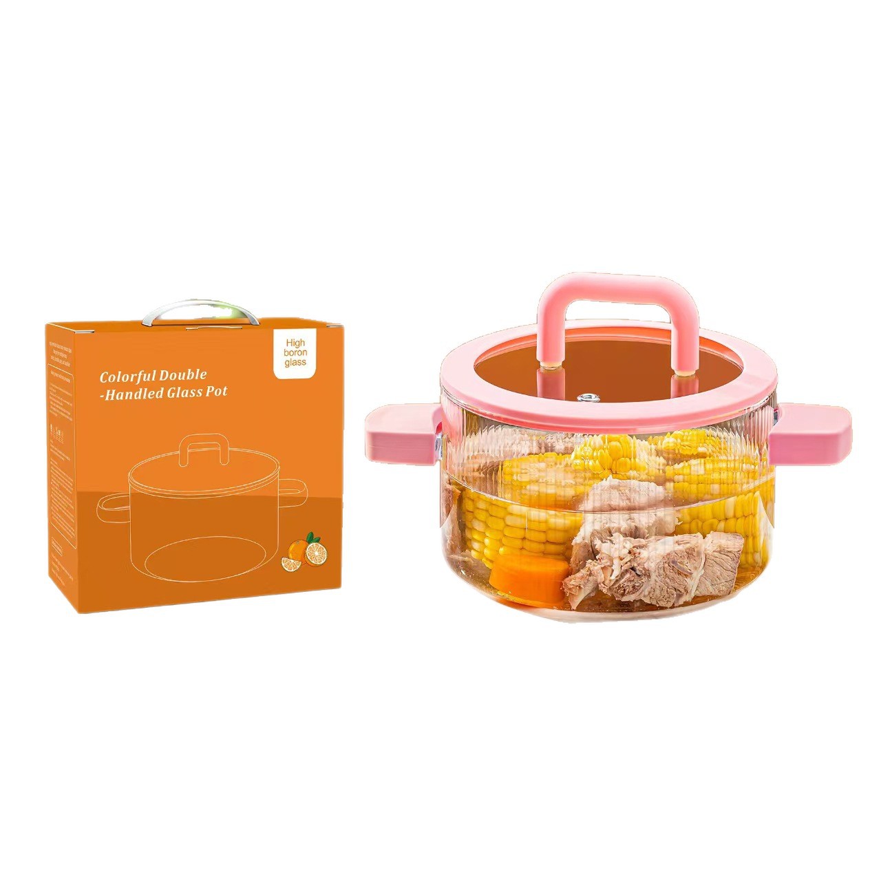 High appearance level, colorful double-ear glass pot, household colorful soup pot, milk pot, instant noodle pot, event opening gift, casual gift Application Scenario