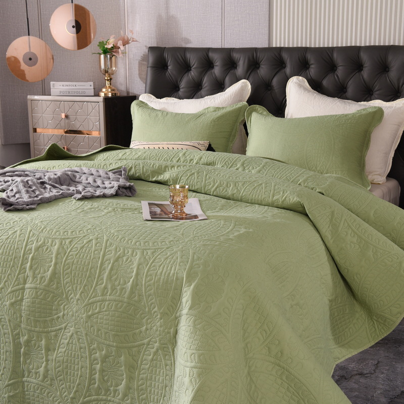 Solid color bed cover three-piece set cross-border e-commerce four-season export foreign trade washed cotton plain color quilted thickened bed sheet wholesale details Picture
