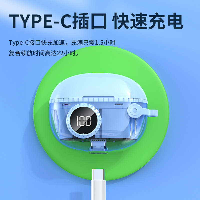 The cross-border e-commerce bestseller M25 transparent semi-in-ear Bluetooth headphones TWS ultra-long battery life noise-cancelling headphones details Picture