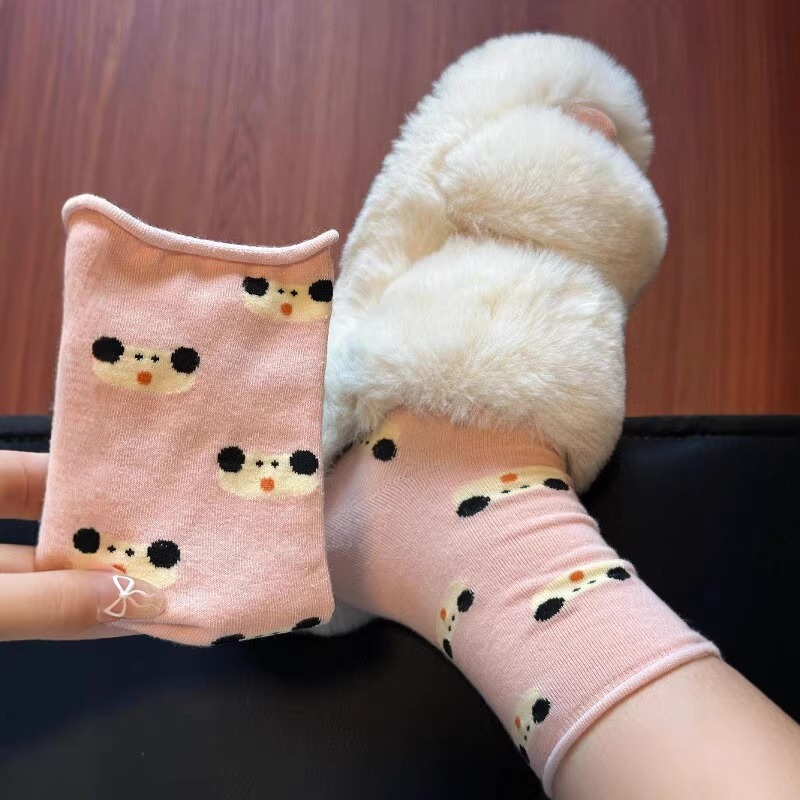 Korean soft and fluffy rolled-up socks for women, spring and summer style, fully printed cartoon, cute boneless pile socks, versatile mid-calf socks for outerwear details Picture