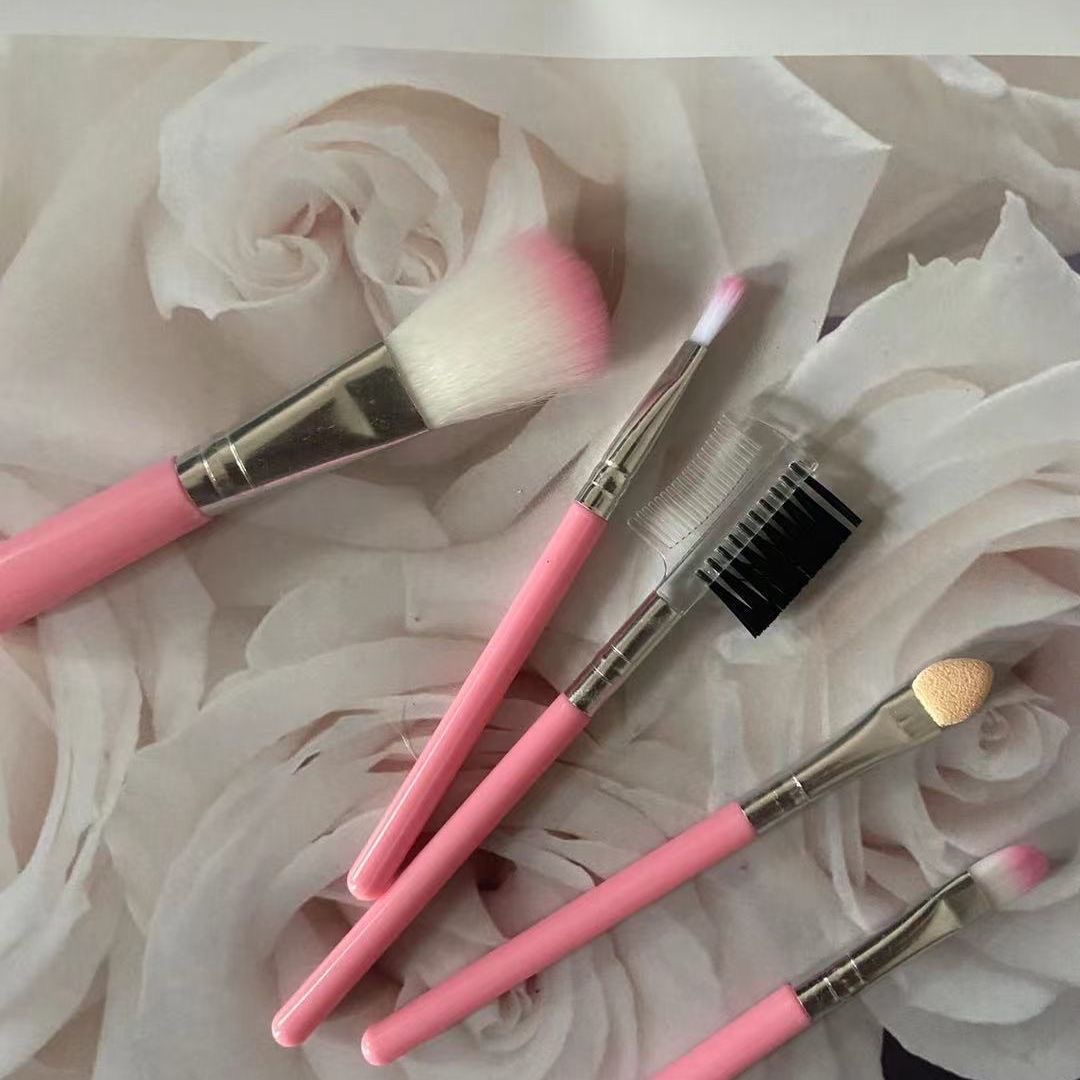 5-piece pink handle facial makeup brush set, smooth, soft and powerful grip powder, suitable for eye shadow and foundation details Picture