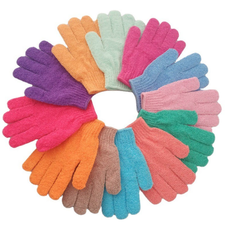 Korean five-finger bath and scrubbing gloves, a fashionable household nylon exfoliating glove and a perfect scrub bath glove Item Picture