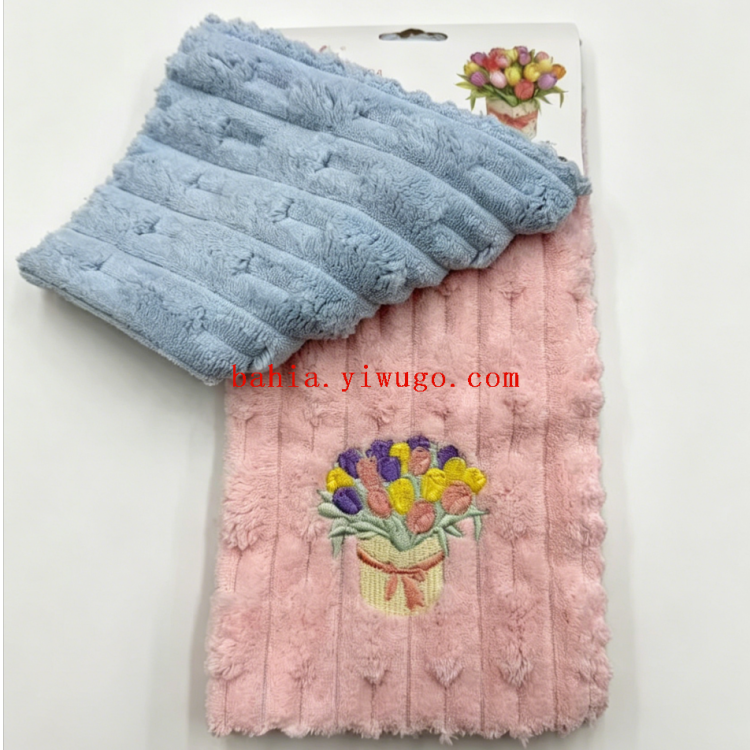Embroidered bouquet towel, household kitchen absorbent and stain-removing cloth, plain lace cleaning towel promotion details Picture