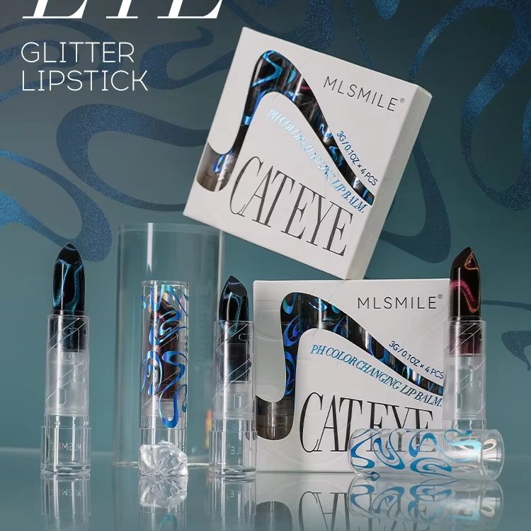 Galaxy pattern sparkling Fine sparkle Non-stick lipstick - cat's eye style - temperature-adjustable lipstick. 4-piece package. Item Picture