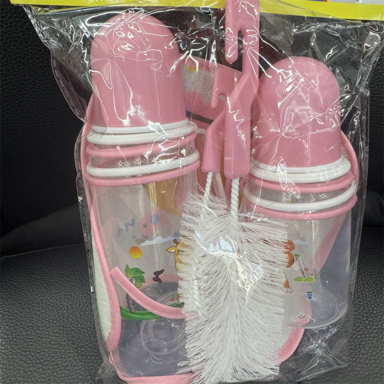 Standard mouth baby bottle, PP foreign trade baby bottle wholesale set, five-piece set, baby bottle drool pocket, baby bottle brush Specification image