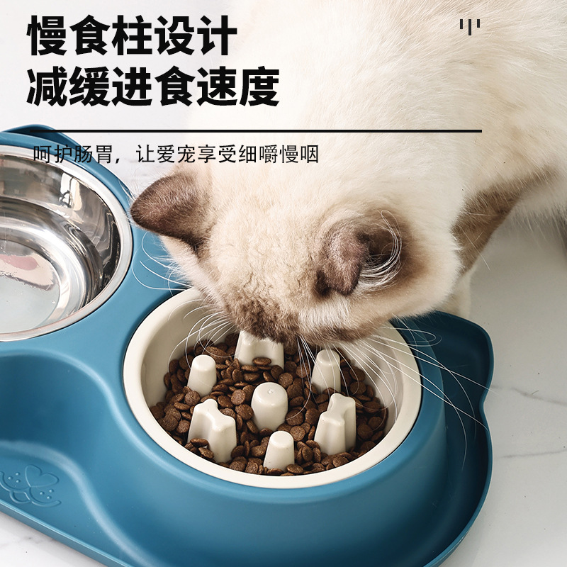 狗碗猫碗不锈钢双碗狗狗防噎慢食碗防滑防打翻大容量宠物双碗批发