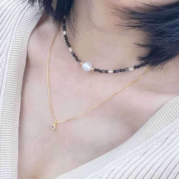 云逸饰家 金曜石项链天然水晶石配淡水珍珠首饰原创设计新款珍珠