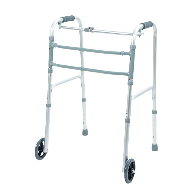 The elderly walking aid is made of lightweight aluminum alloy with anti-slip wheels and adjustable height. It is a folding learning walker and a walking stick. It is a rehabilitation device Item Picture