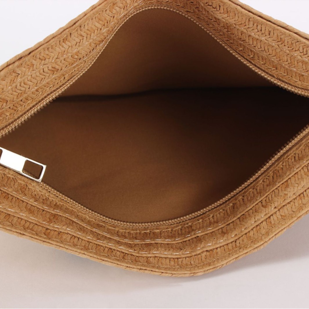 One-piece dropshipping simple and versatile paper rope woven bag, crossbody zipper striped urban simple handcrafted paper rope woven bag details Picture