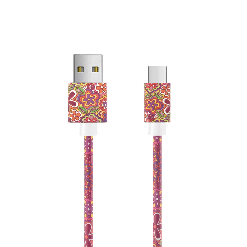 Compatible with Android, Apple type-c, Huawei water transfer, heat transfer and color pattern mobile phone data cable details Picture