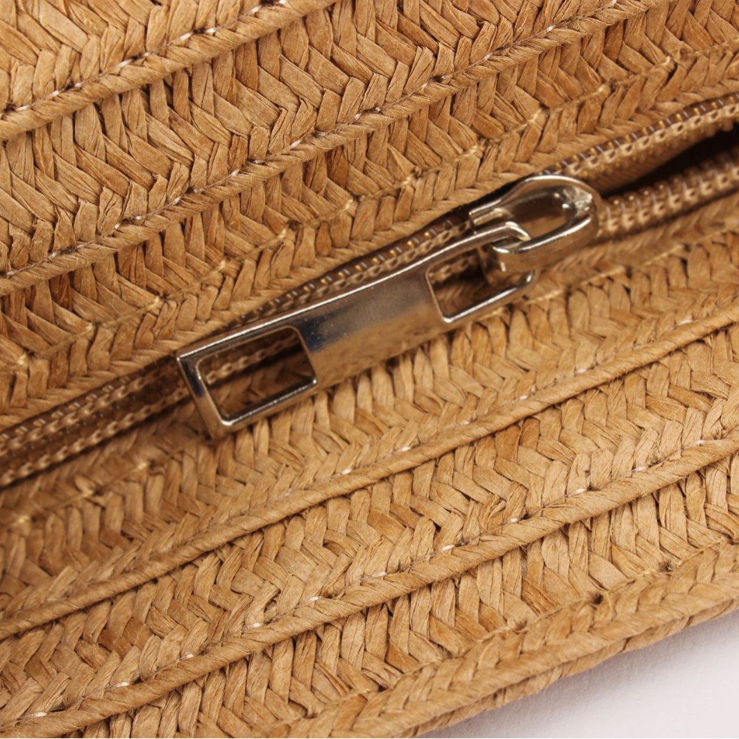 One-piece dropshipping simple and versatile paper rope woven bag, crossbody zipper striped urban simple handcrafted paper rope woven bag Specification image