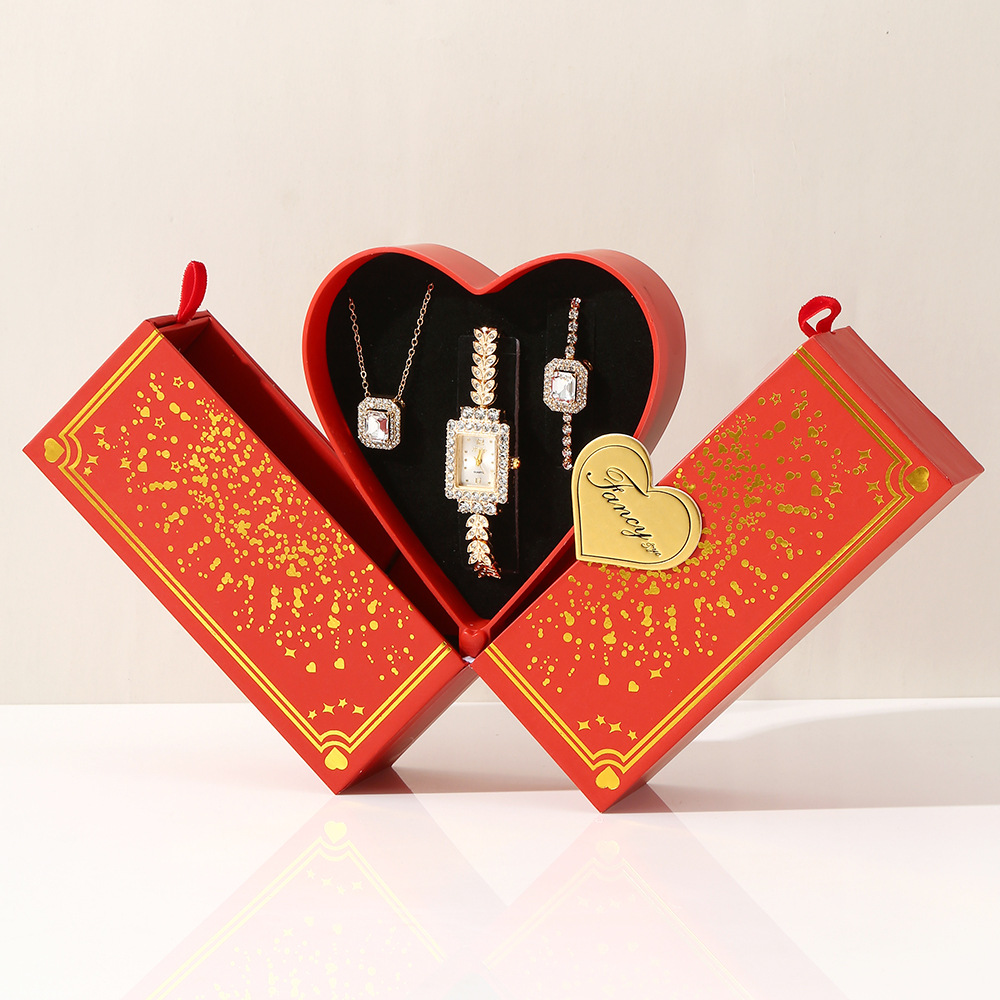 Teachers' Day, Qixi Festival and Valentine's Day gift set: Fashionable and light luxury jewelry set, heart-shaped metal watch bracelet gift box Item Picture