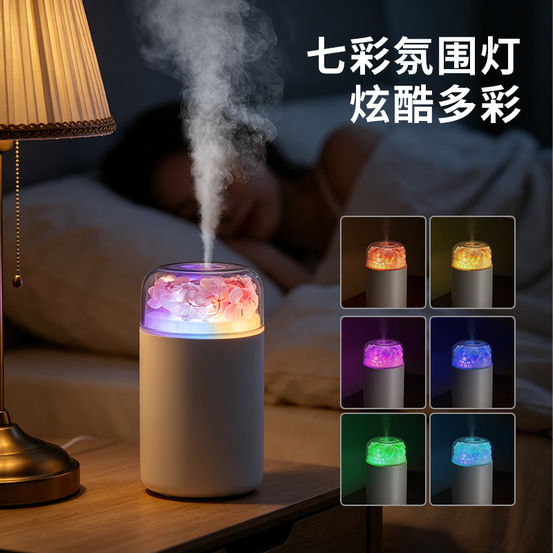 Seven-color dazzling Lamp Everlasting Flower Aromatherapy humidifier Charging model for home, bedroom, office and car air purification humidifier Specification image