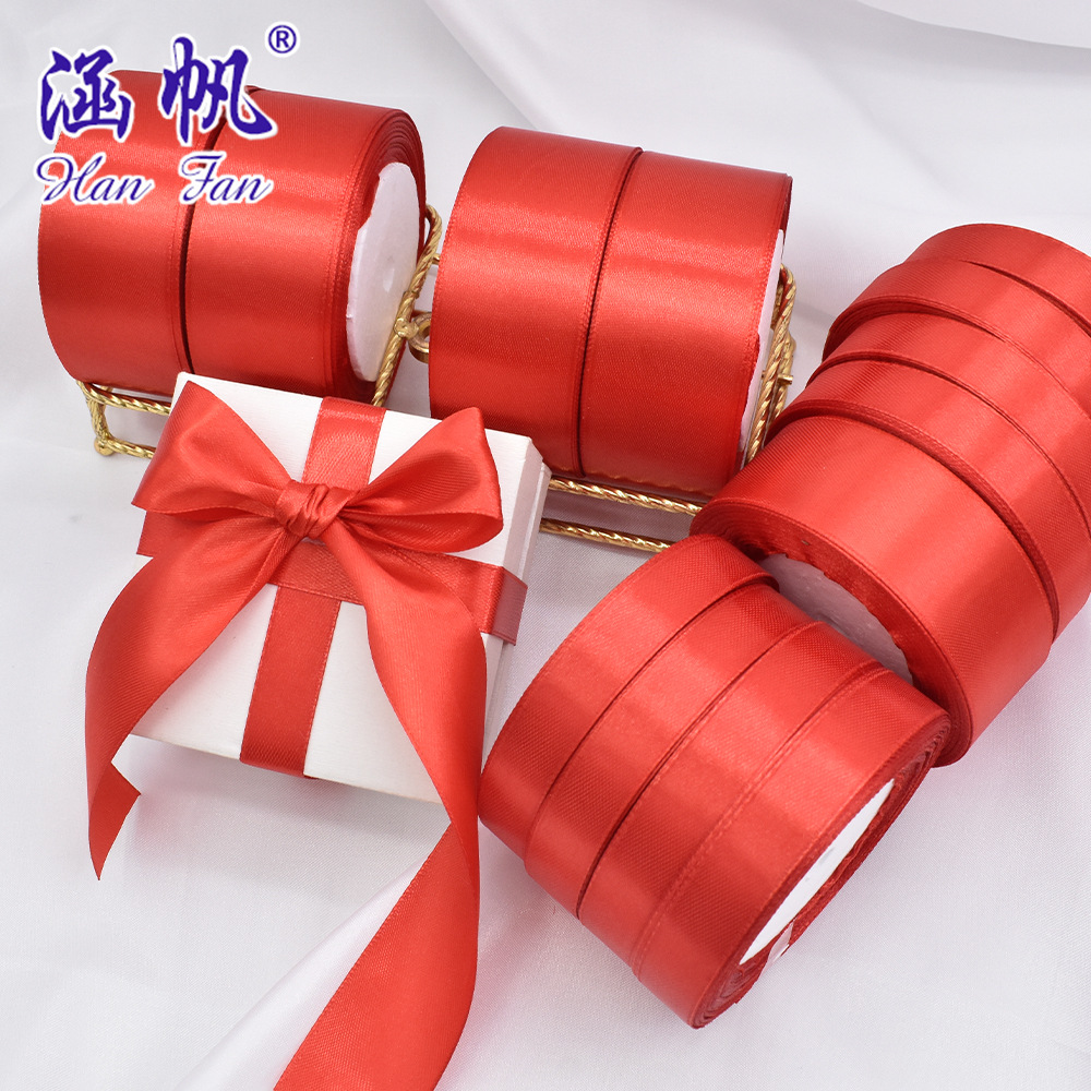 Red ribbon roll hand-decorated gift box packaging wedding and festival supplies materials 50 meters long Specification image