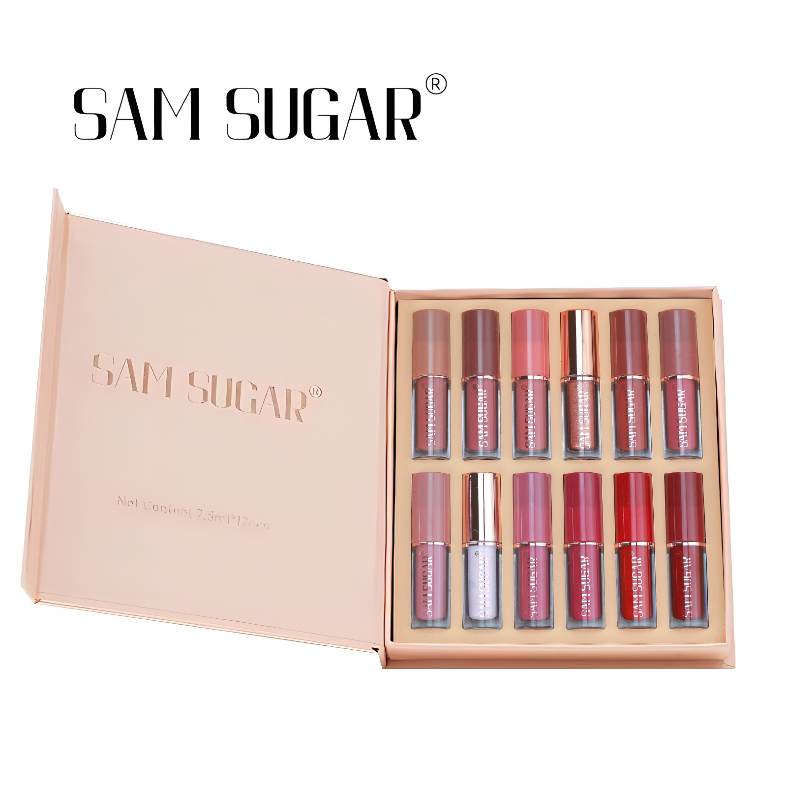 SAM Sugar 12-color Book Lip Gloss Set Matte Matte non-stick Cup Lip Gloss Lipstick Cross-border Makeup wholesale Application Scenario