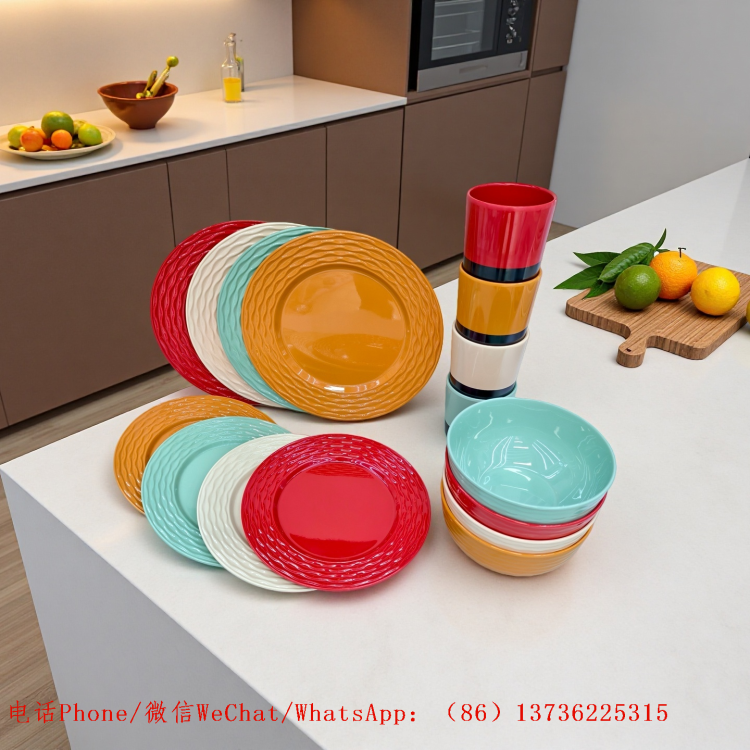 Food-grade melamine tableware from the manufacturer, Amazon inventory, anti-drop bowl and plate set wholesale, LOGO production Item Picture